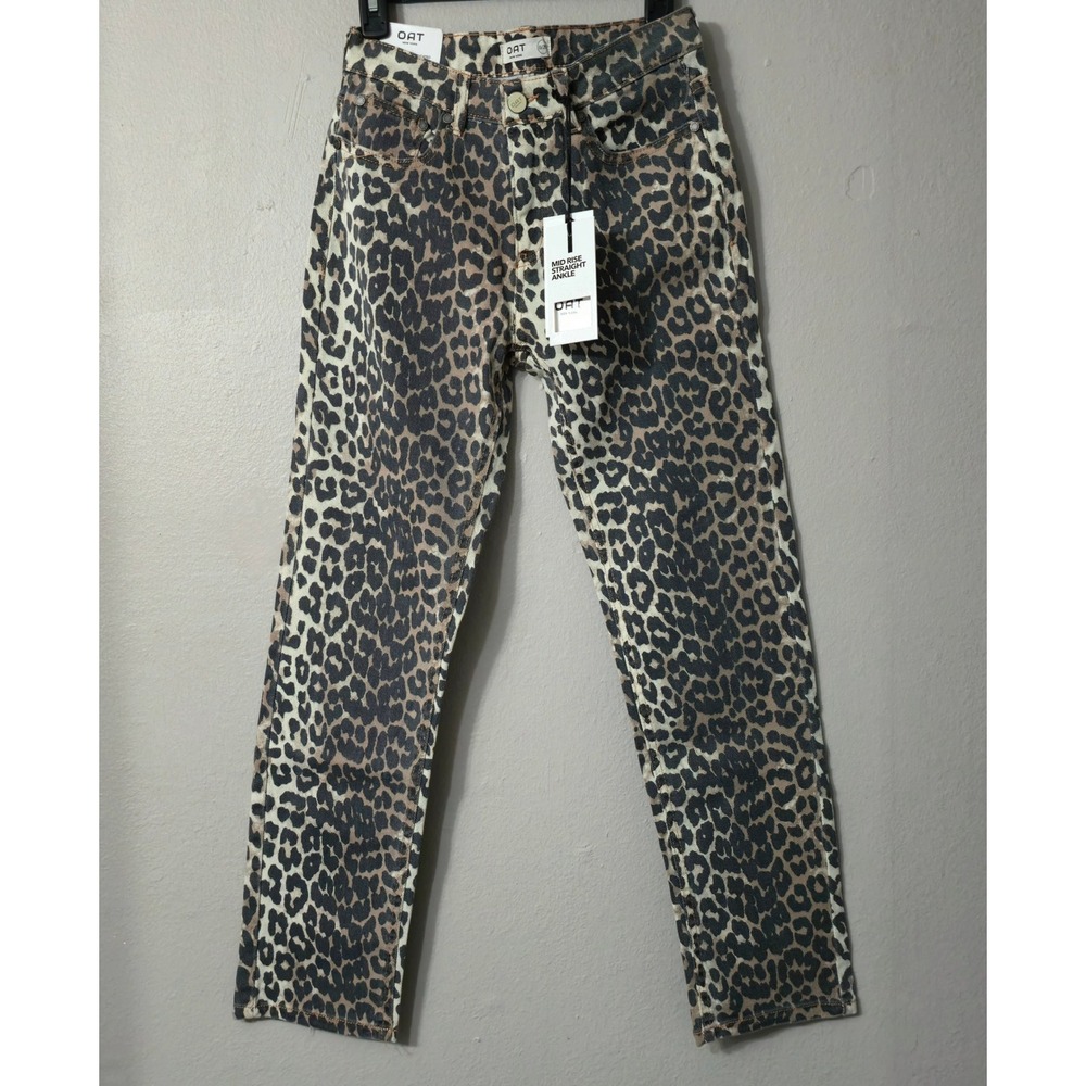 OAT New York Leopard Print Mid Rise Straight Ankle Jeans Womens Size 0 25